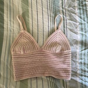 pink crocheted crop top